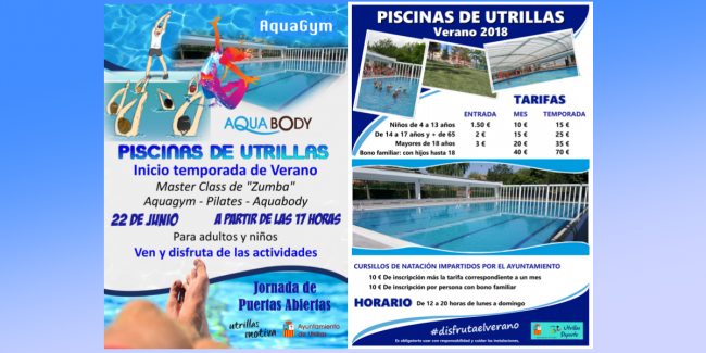 Tarifas y apertura piscinas de Utrillas verano 2018